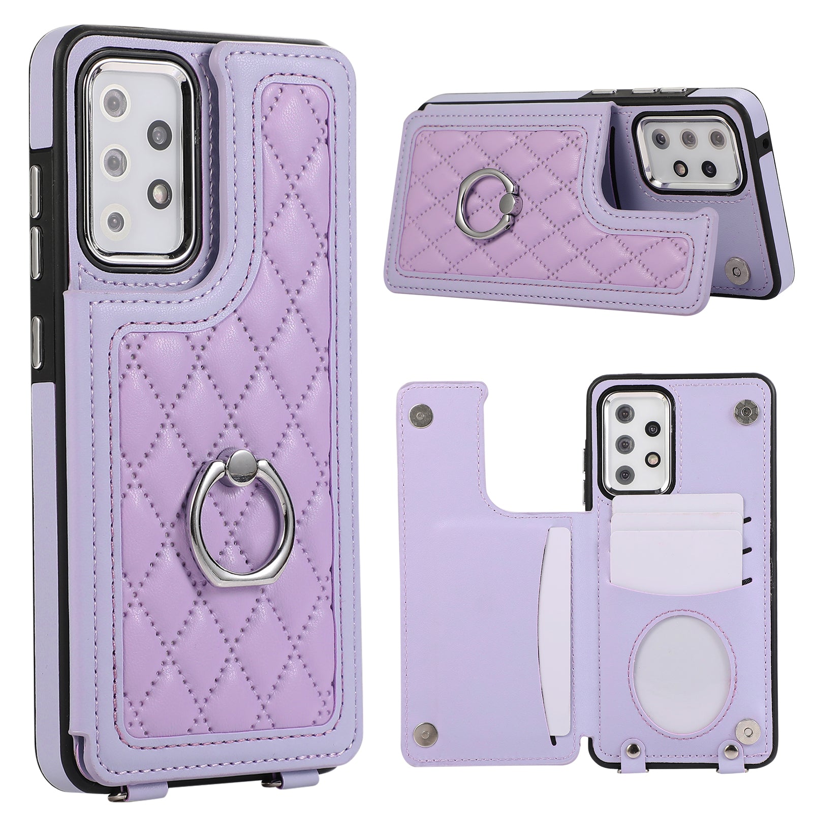 For Samsung Galaxy A53 5G Card Holder Case RFID Blocking Ring Kickstand Cover with Shoulder Strap For Samsung Galaxy A53 5G Card Holder Case RFID Blocking Ring Kickstand Cover with Shoulder Strap